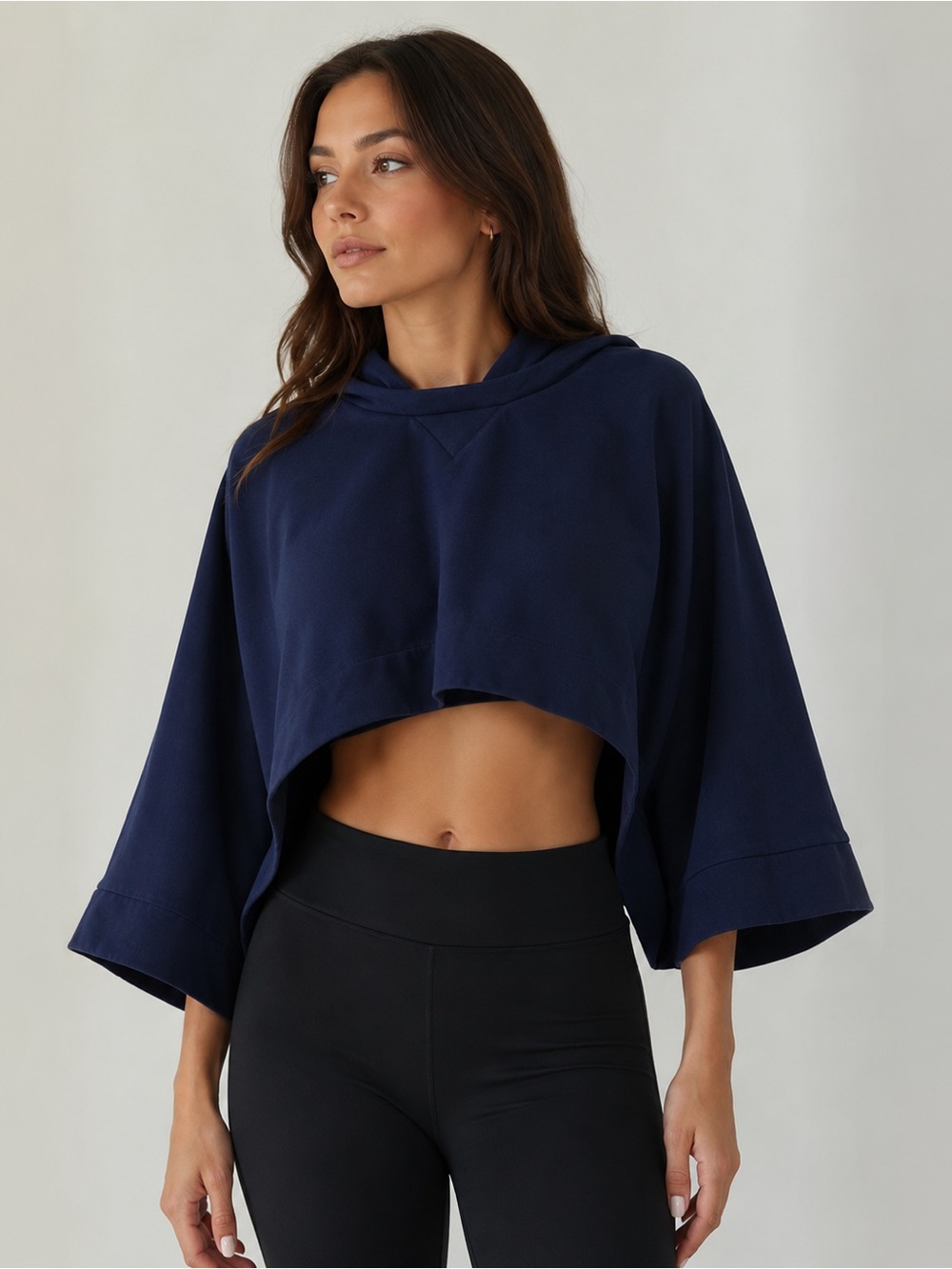 Maison Martin Margiela Cropped Navy Hoodie Hooded Sweatshirt Sweater Crop Top